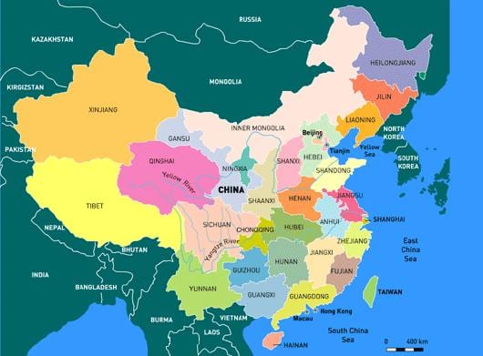 China kaart regio ' s