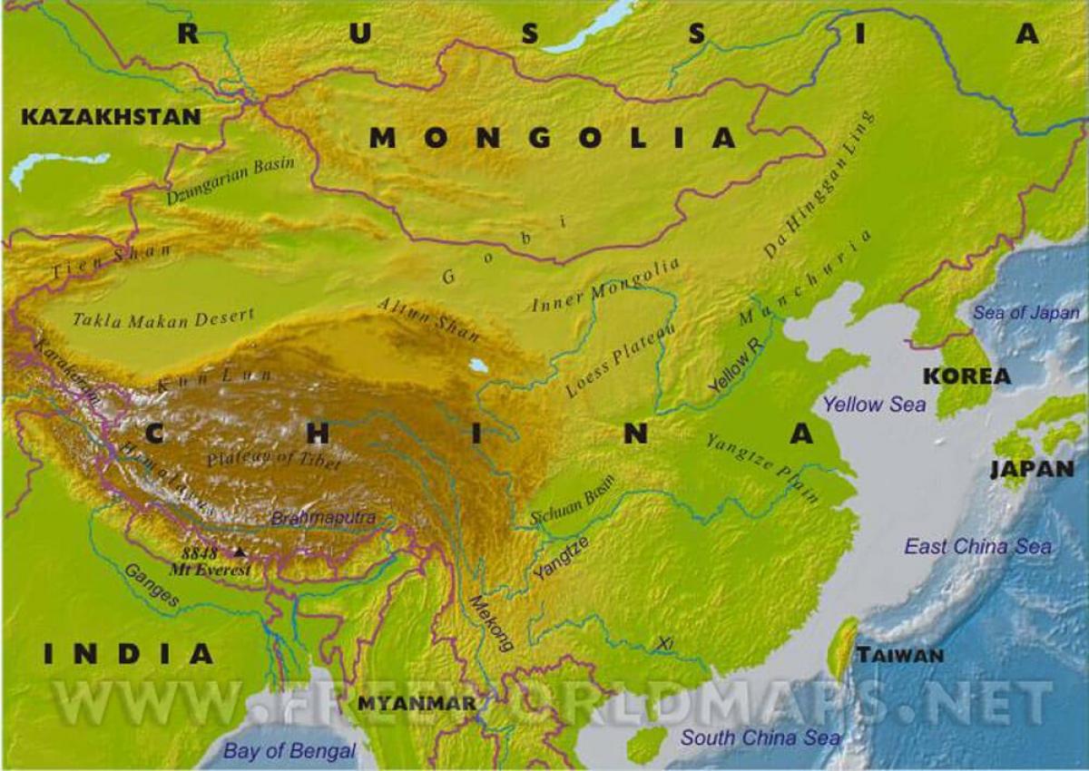 China fysieke kaart