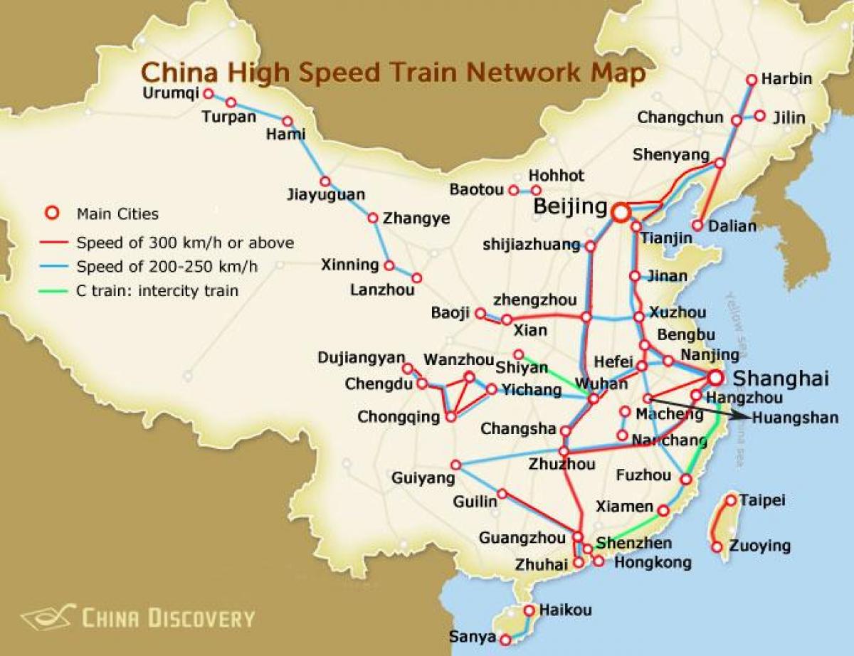 hoge snelheid trein China kaart