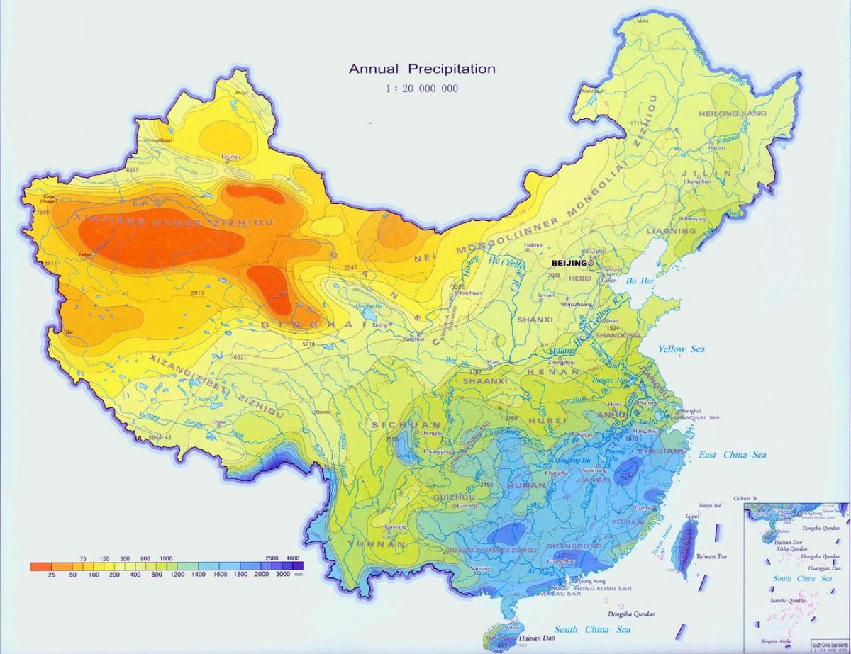 China neerslag kaart