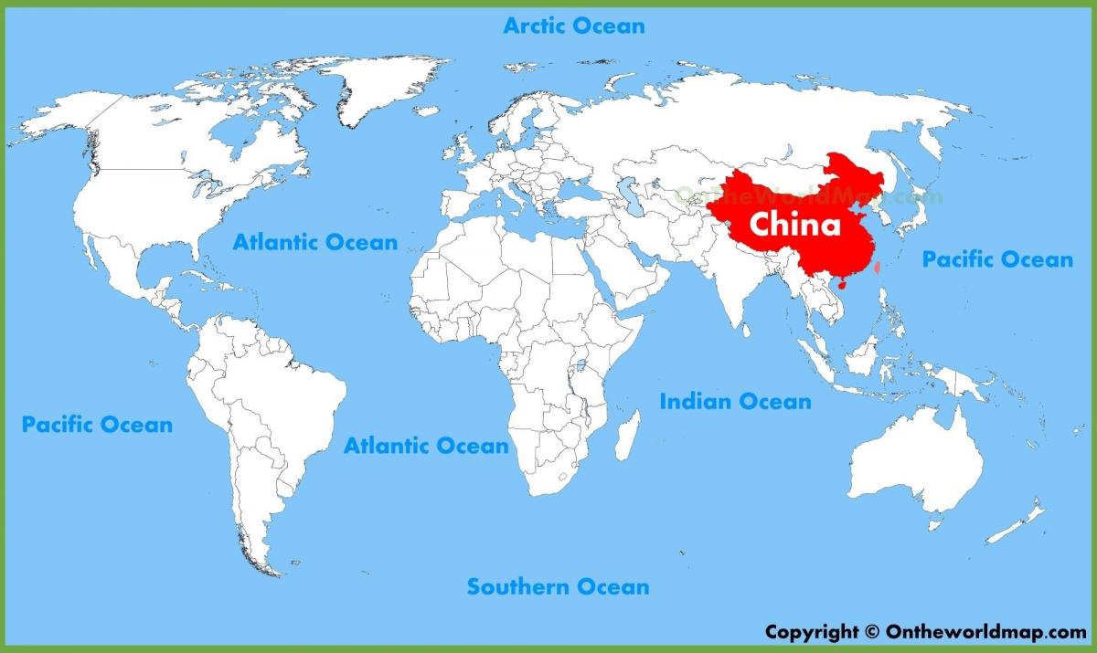 China op een kaart van de wereld
