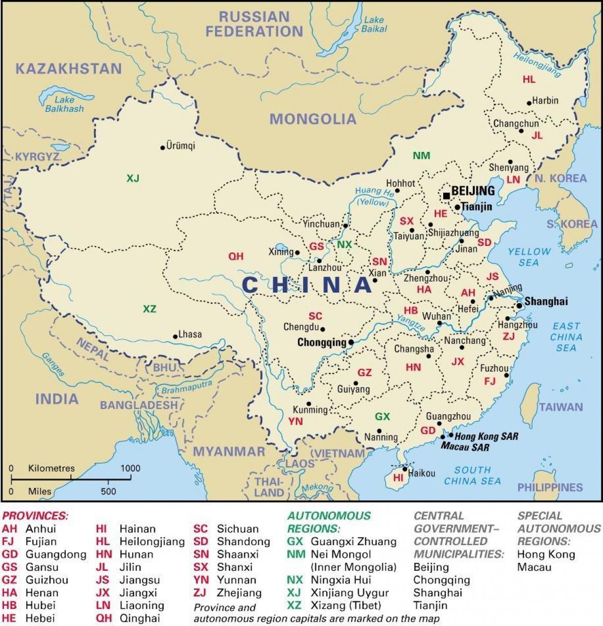provincies van China kaart