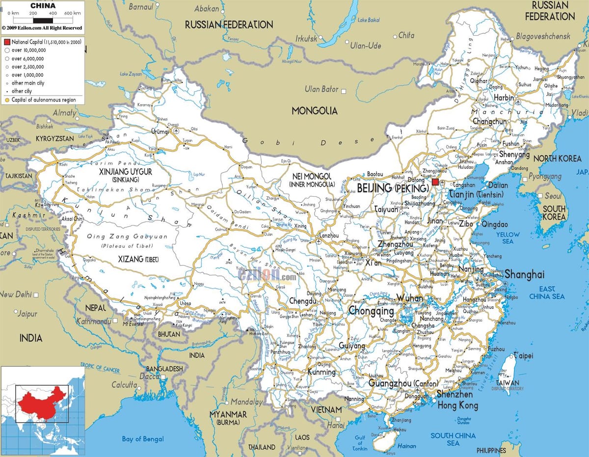 China wegen kaart