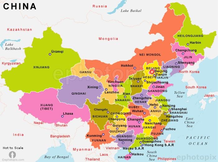 China kaart met staten
