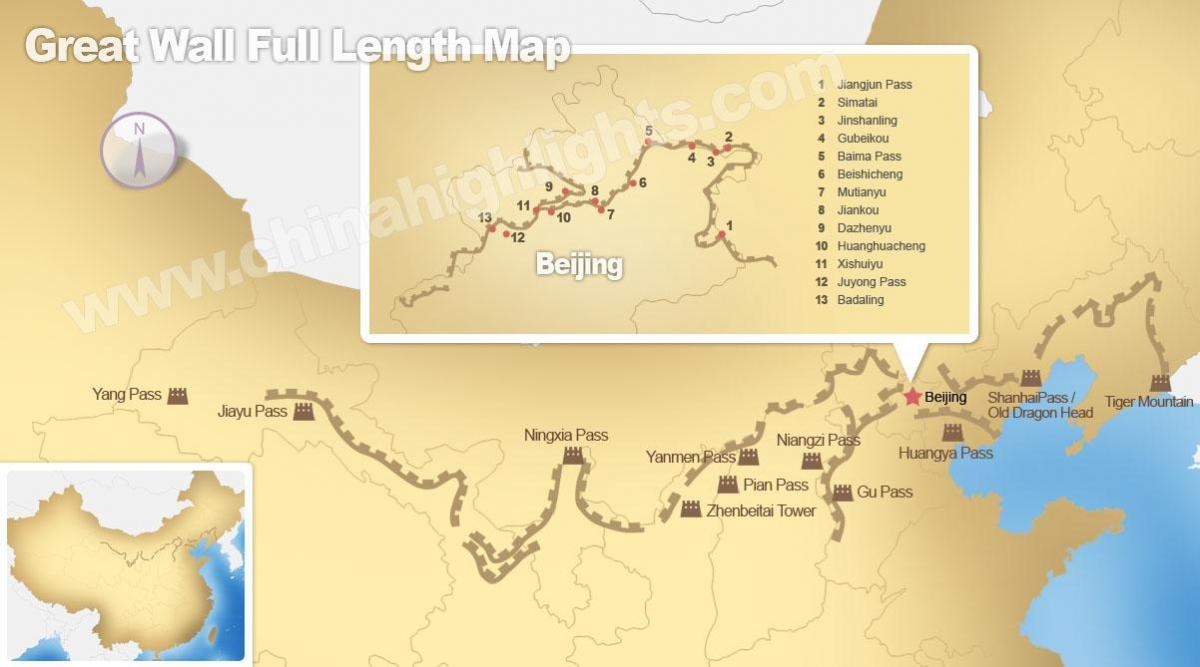 de grote muur van China kaart