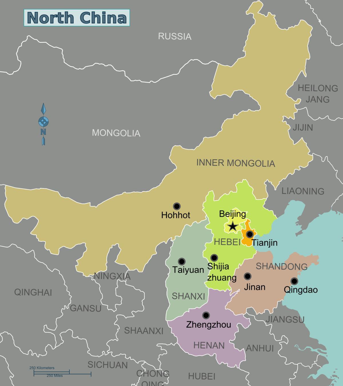 kaart van noord-China