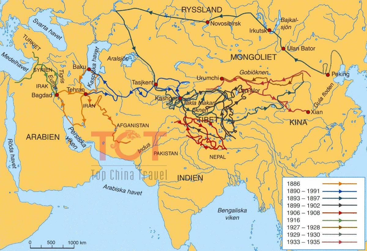 kaart van de zijderoute in het oude China