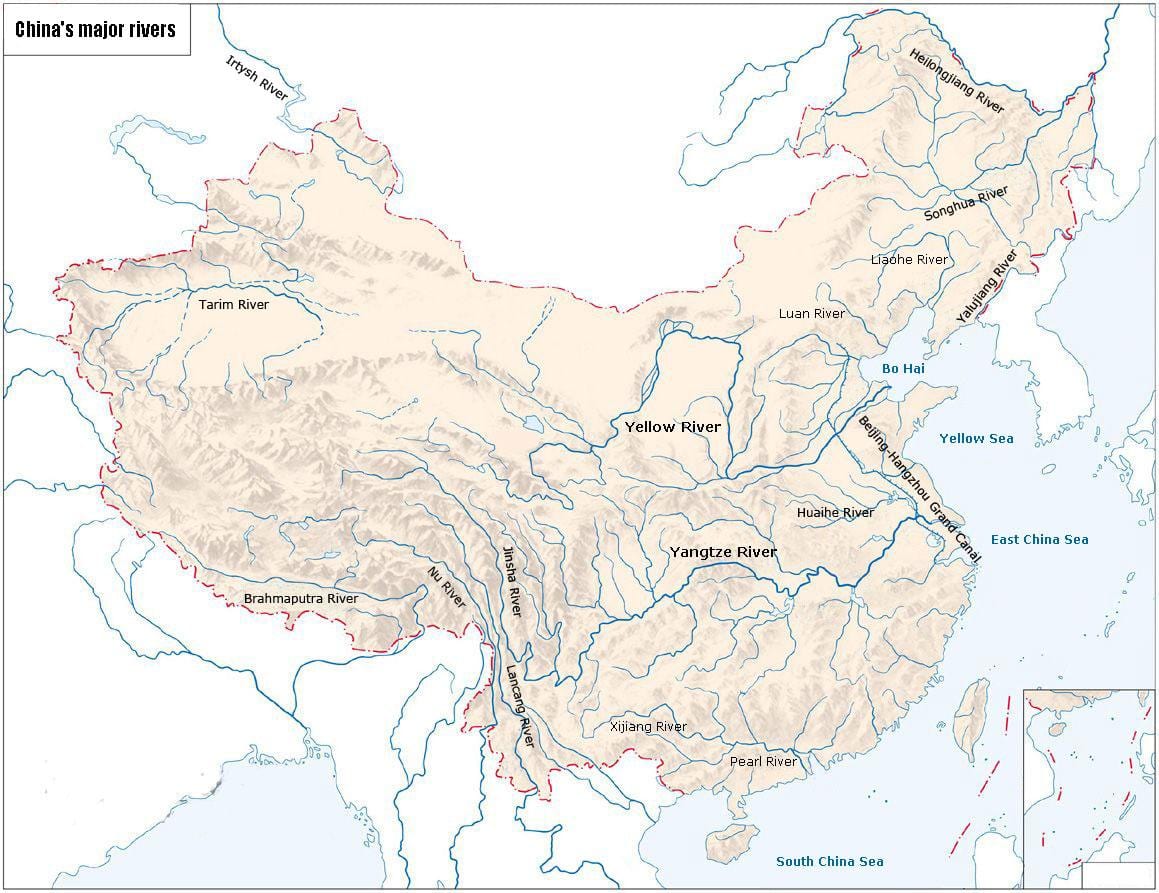 rivieren van China kaart
