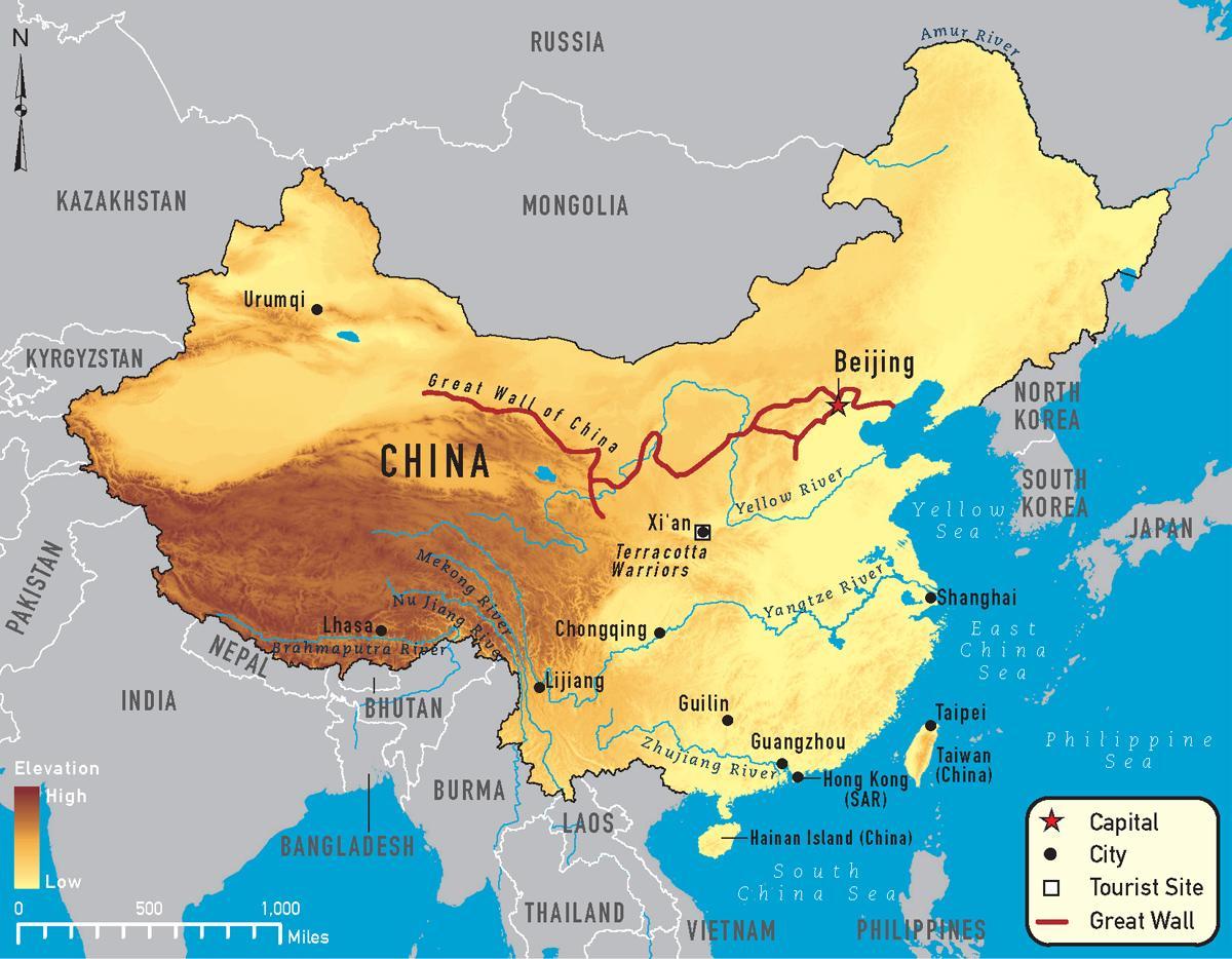 China kaart van de rivieren