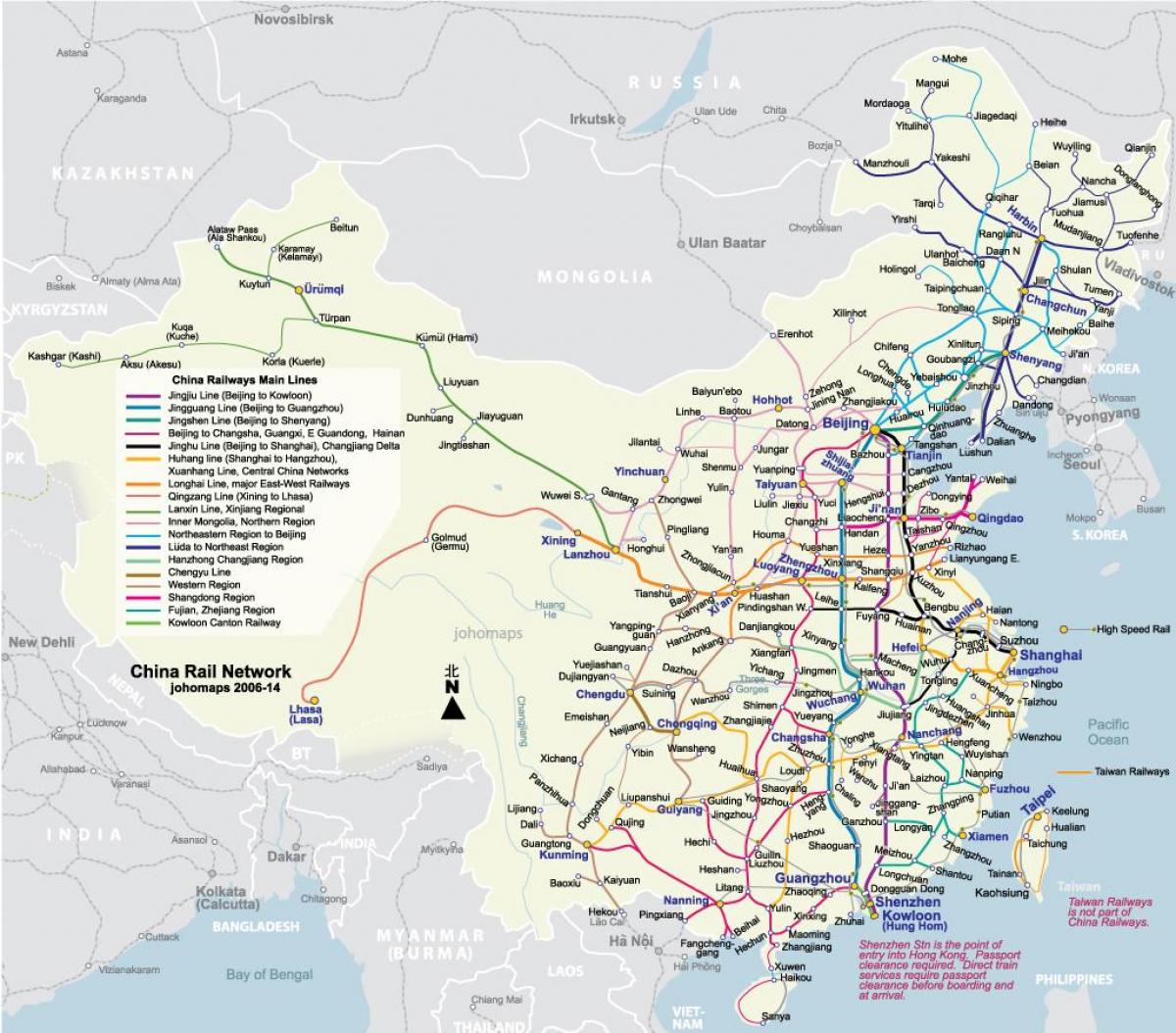 spoorweg kaart van China