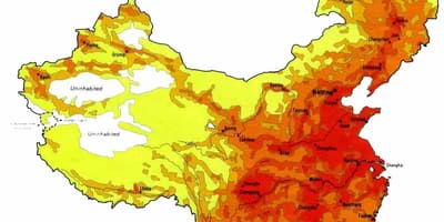 Bevolkingsdichtheid kaart van China