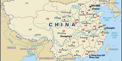 Kaart van China provincies en hoofdsteden