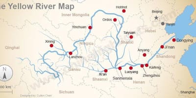 China kaart gele rivier