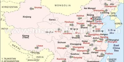 China internationale luchthavens kaart