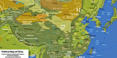 Fysische geografie kaart van China