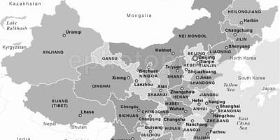 Kaart van China zwart en wit